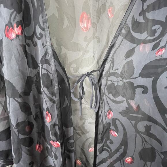 Victoria's Secret Collection Y2K Sheer Floral Robe Black Red Vintage Size S - Picture 2 of 7